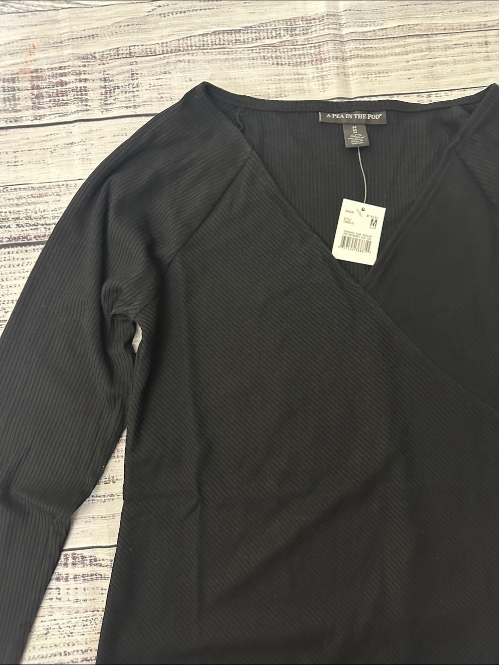A Pea in the Pod Black Wrap-Front Long Sleeve Bodysuit Sz. M - Picture 7 of 7